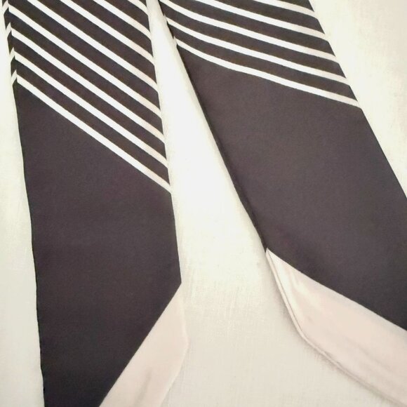 Striped Slim Scarf 34in Black White Retro Mod Minimalist Neck Tie Hair Bow Bag - Picture 4 of 10